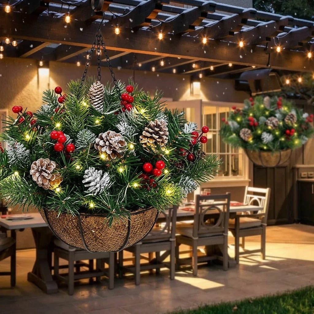 🎄 Last Day 50% OFF✨-🪴Pre-Lit Christmas Hanging Basket for Easy, Weather-Resistant Holiday Decor ✨
