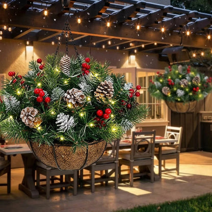 🎄 Last Day 50% OFF✨-🪴Pre-Lit Christmas Hanging Basket for Easy, Weather-Resistant Holiday Decor ✨
