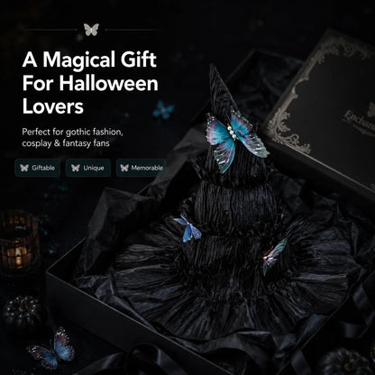 🦋 Gothic Butterfly Witch Hat – Detachable Dark Fantasy Halloween Costume Hat