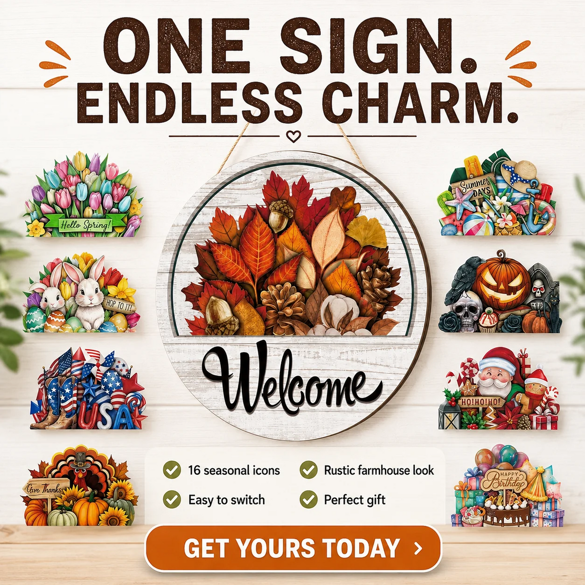 🎉 50% OFF – 16-Piece Interchangeable Welcome Sign for Front Door 🚪✨