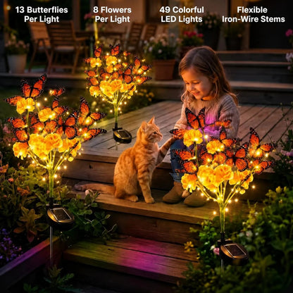 🌼🦋 Solar Marigold Flower Garden Lights with Butterfly Accents