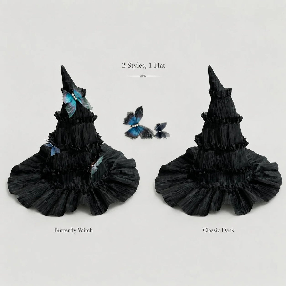 🦋 Gothic Butterfly Witch Hat – Detachable Dark Fantasy Halloween Costume Hat
