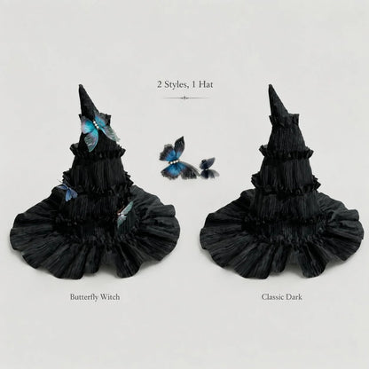 🦋 Gothic Butterfly Witch Hat – Detachable Dark Fantasy Halloween Costume Hat