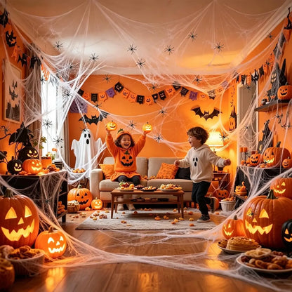 🔥 LAST DAY 50% OFF! 🕷️ Halloween Spider Webs Stretchy Cobweb Party Decor 🎃