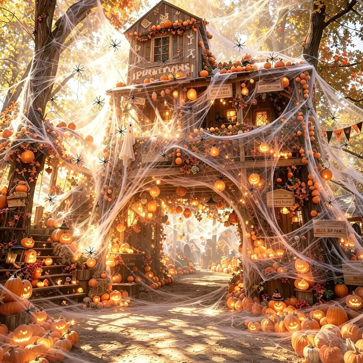 🔥 LAST DAY 50% OFF! 🕷️ Halloween Spider Webs Stretchy Cobweb Party Decor 🎃