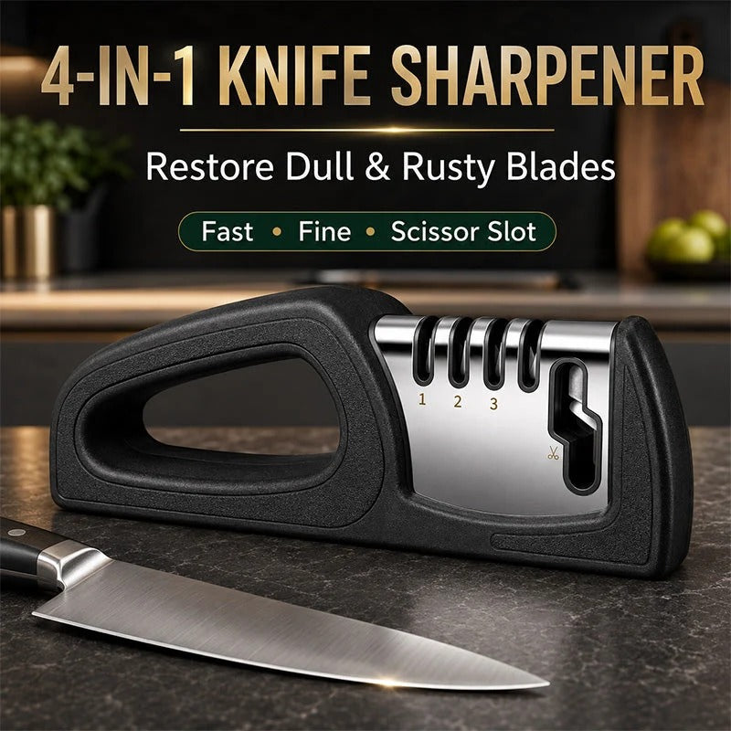🔪✨ 4-in-1 Multi-Stage Kitchen Knife Sharpener – Easy Blade & Scissor Sharpening