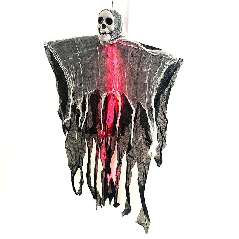 👻 LED Hanging Ghost Halloween Decoration – Glowing Skull & Spooky Gauze