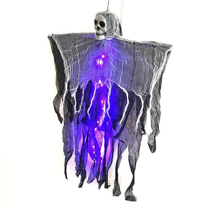 👻 LED Hanging Ghost Halloween Decoration – Glowing Skull & Spooky Gauze