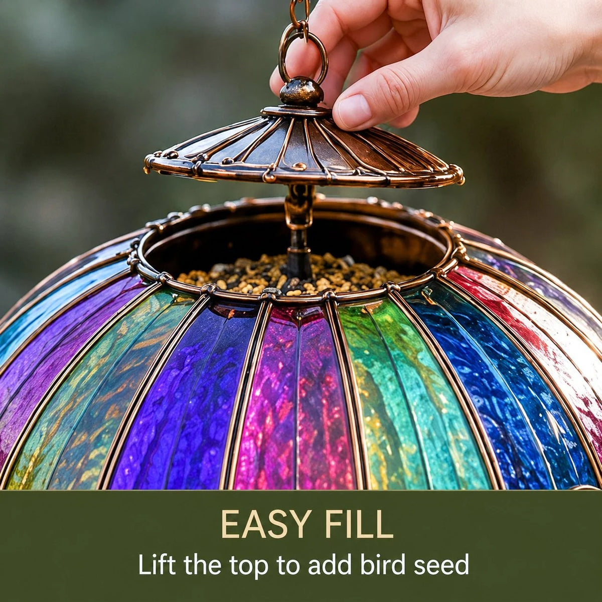 🌈🐦 Stained Glass Hot Air Balloon Bird Feeder & Water Fountain