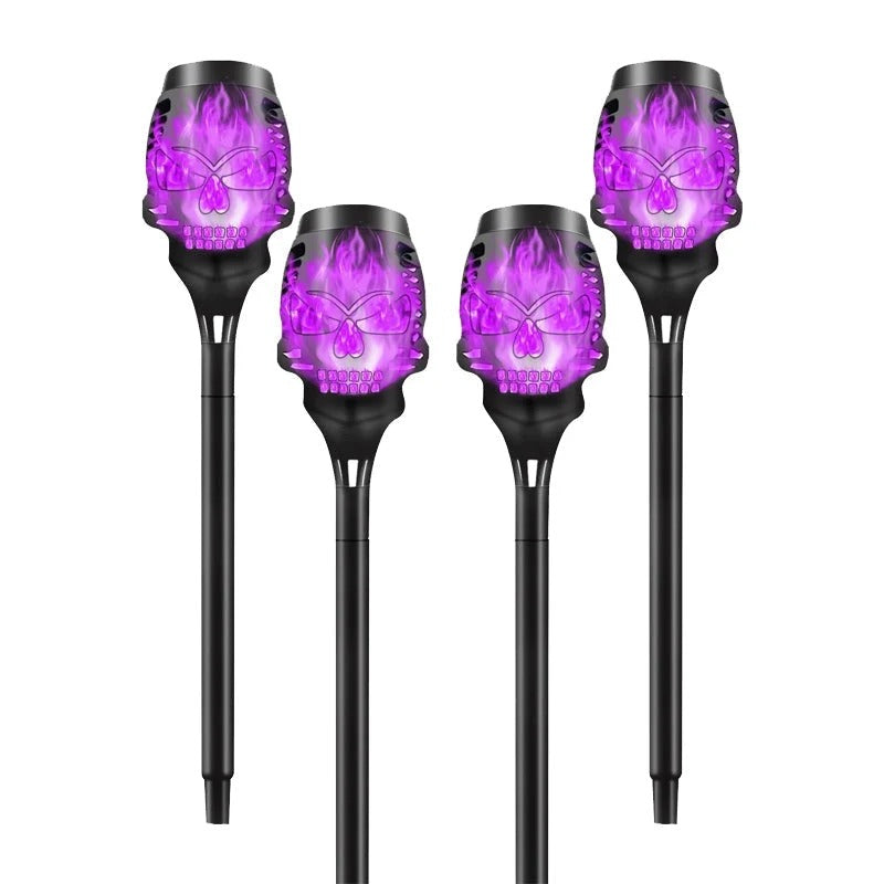 🎃 Solar Skull Flickering Flame Lights – Halloween Garden Torch 4/8 Pack