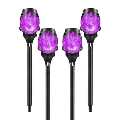 🎃 Solar Skull Flickering Flame Lights – Halloween Garden Torch 4/8 Pack