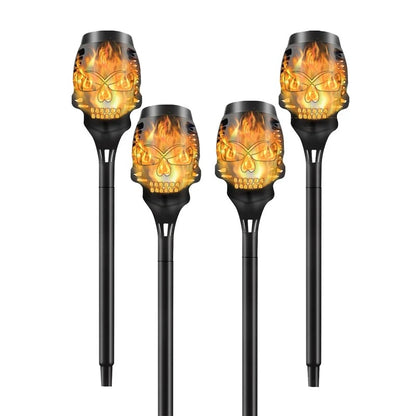🎃 Solar Skull Flickering Flame Lights – Halloween Garden Torch 4/8 Pack