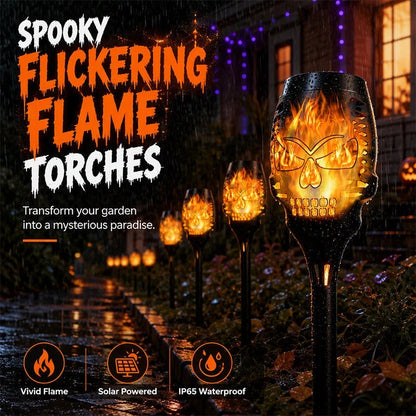 🎃 Solar Skull Flickering Flame Lights – Halloween Garden Torch 4/8 Pack