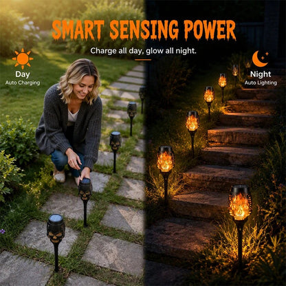 🎃 Solar Skull Flickering Flame Lights – Halloween Garden Torch 4/8 Pack