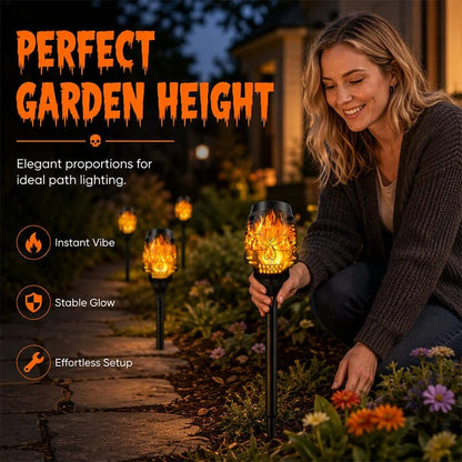 🎃 Solar Skull Flickering Flame Lights – Halloween Garden Torch 4/8 Pack