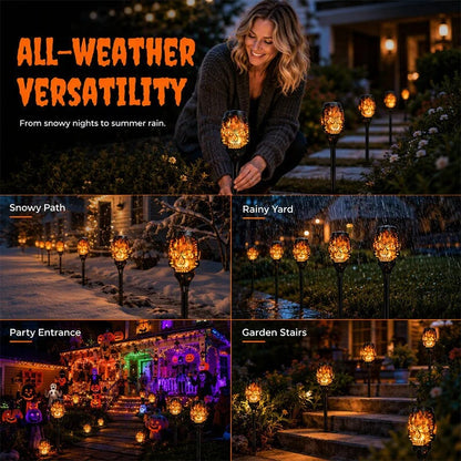🎃 Solar Skull Flickering Flame Lights – Halloween Garden Torch 4/8 Pack