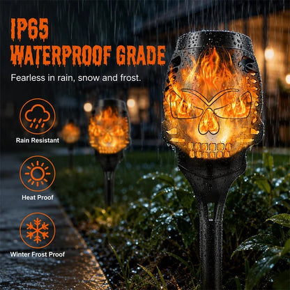 🎃 Solar Skull Flickering Flame Lights – Halloween Garden Torch 4/8 Pack
