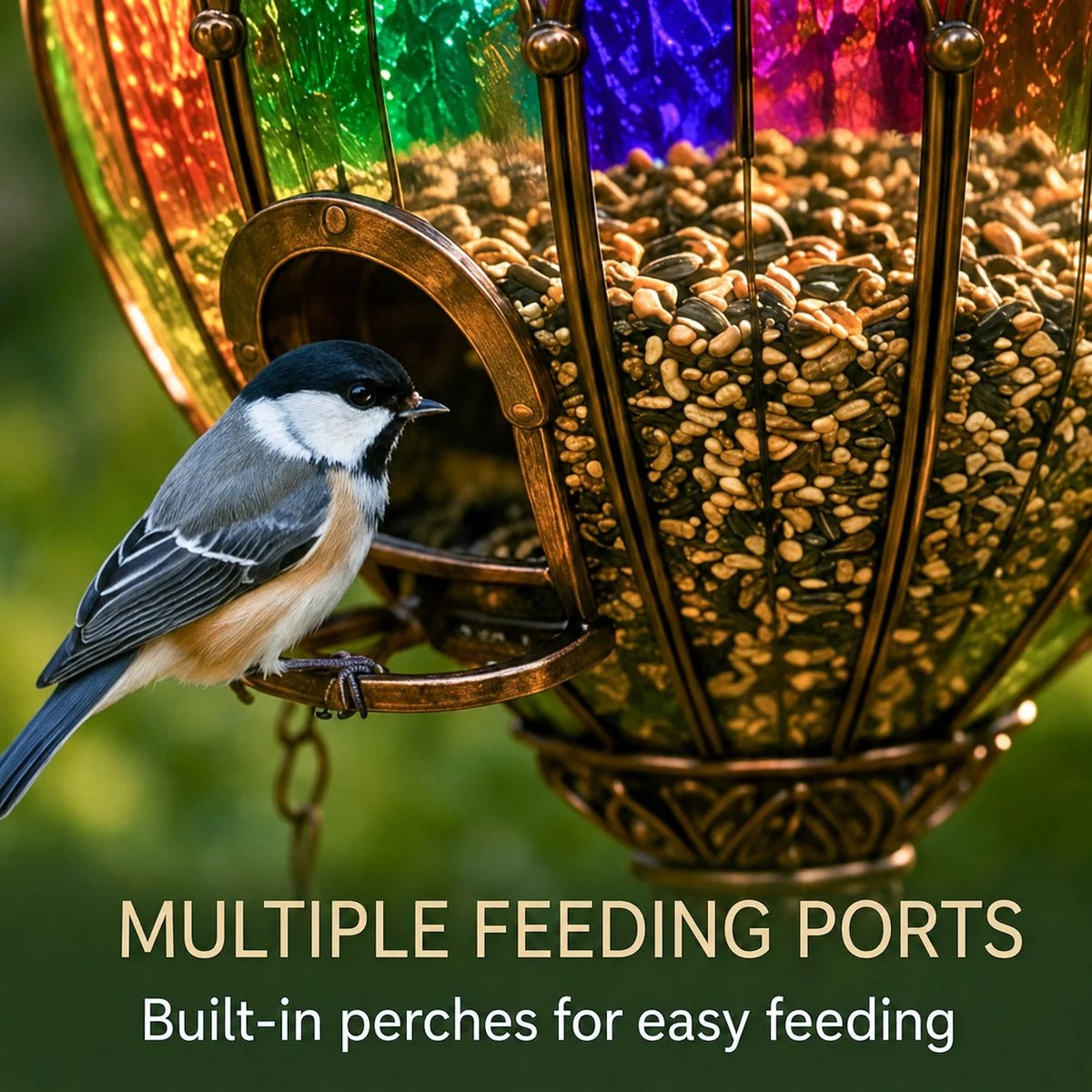 🌈🐦 Stained Glass Hot Air Balloon Bird Feeder & Water Fountain