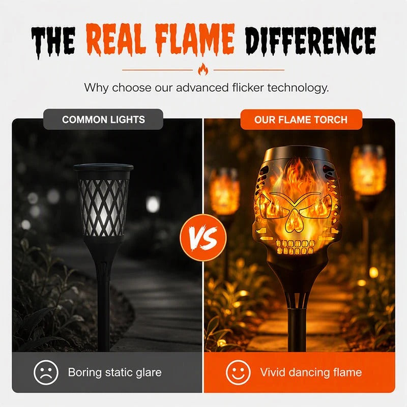 🎃 Solar Skull Flickering Flame Lights – Halloween Garden Torch 4/8 Pack