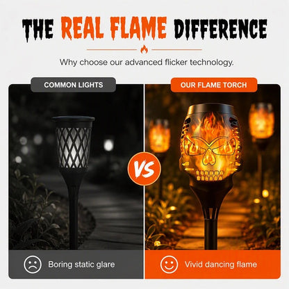 🎃 Solar Skull Flickering Flame Lights – Halloween Garden Torch 4/8 Pack
