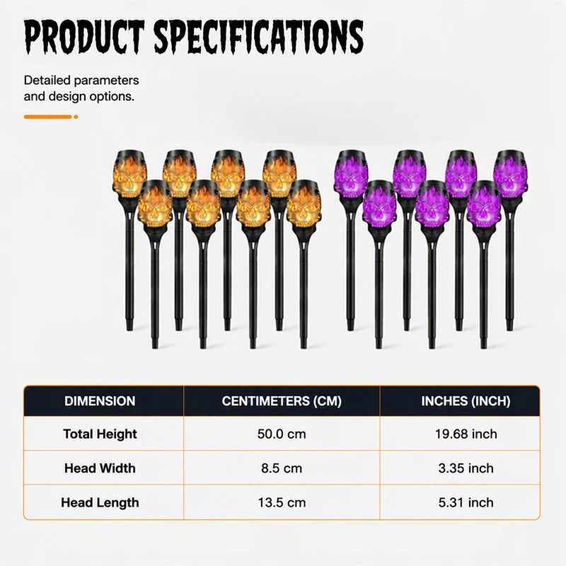 🎃 Solar Skull Flickering Flame Lights – Halloween Garden Torch 4/8 Pack