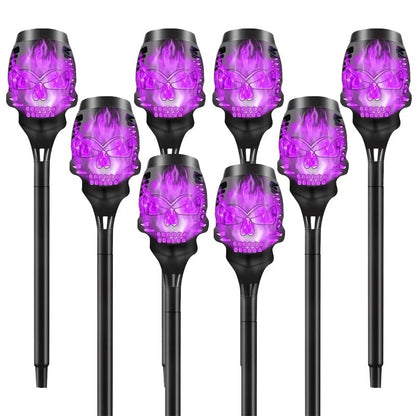 🎃 Solar Skull Flickering Flame Lights – Halloween Garden Torch 4/8 Pack