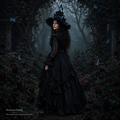 🦋 Gothic Butterfly Witch Hat – Detachable Dark Fantasy Halloween Costume Hat