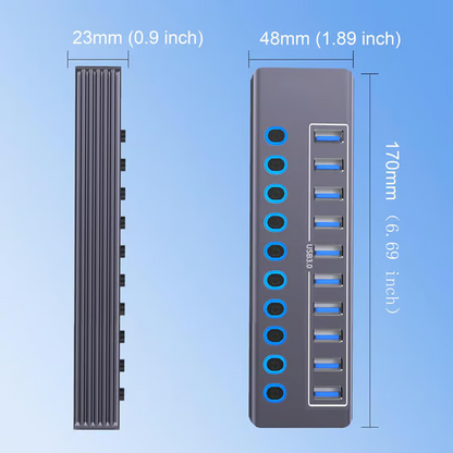🔌 Powered USB 3.0 Hub – 7/10 Port USB Splitter with LED Switches & Fast Charging