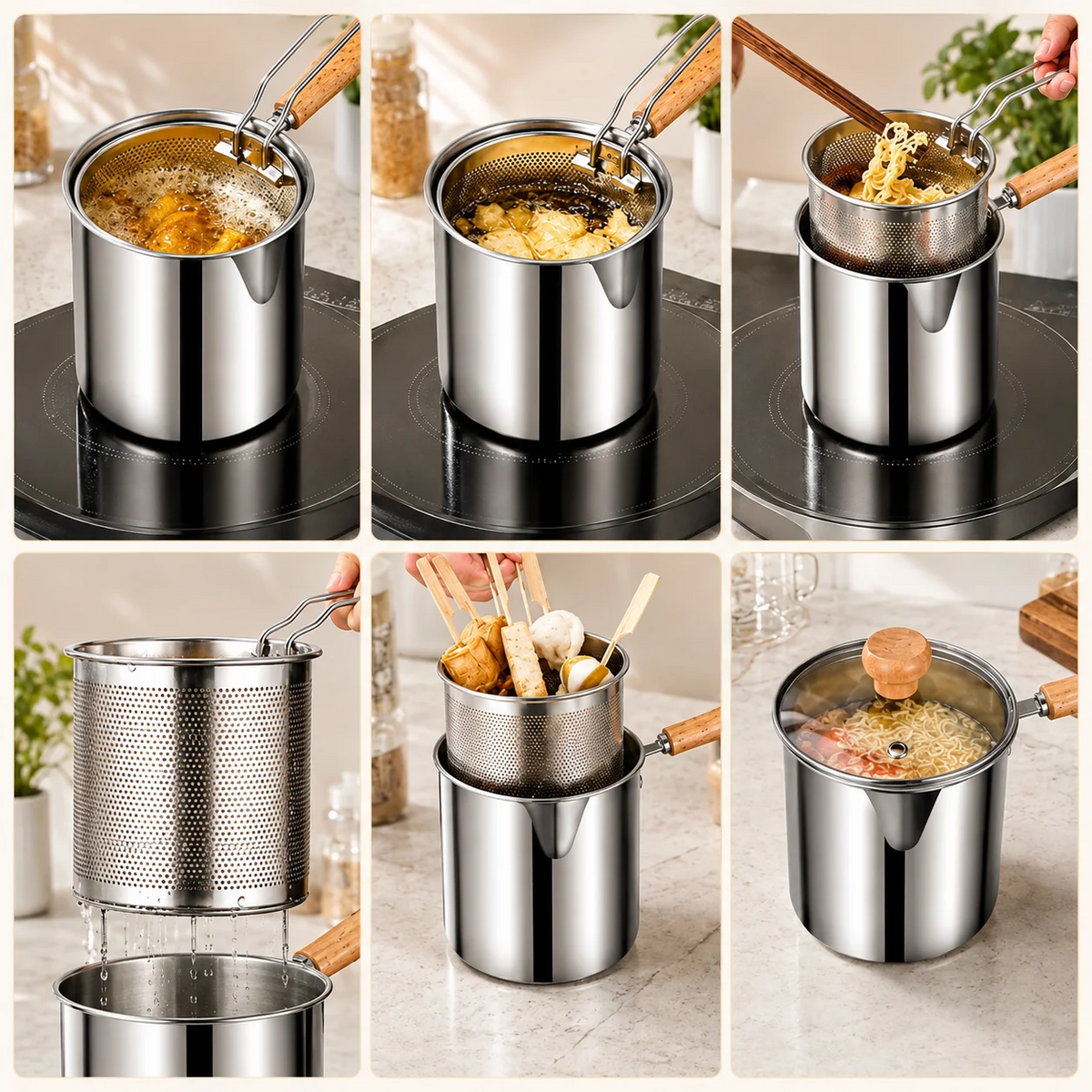 🍟 Personal Mini Deep Fryer Set Stainless Steel Countertop Fryer with Drain Basket & Tongs