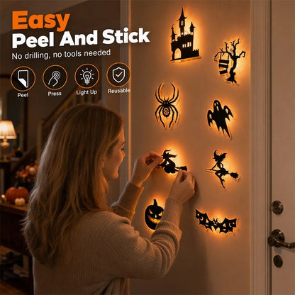 🎃 Halloween Glow-in-the-Dark Wall Stickers – Peel & Stick LED Spooky Décor 👻✨