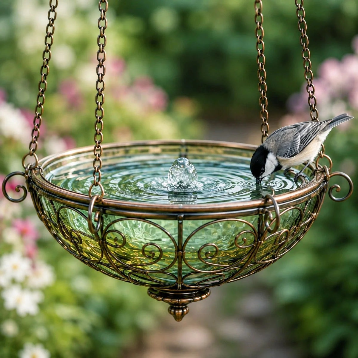 🌈🐦 Stained Glass Hot Air Balloon Bird Feeder & Water Fountain