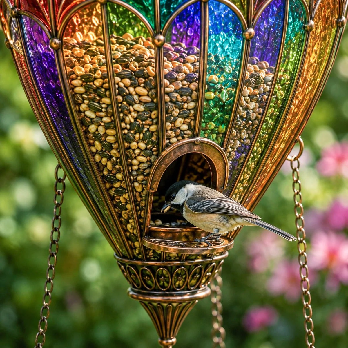 🌈🐦 Stained Glass Hot Air Balloon Bird Feeder & Water Fountain