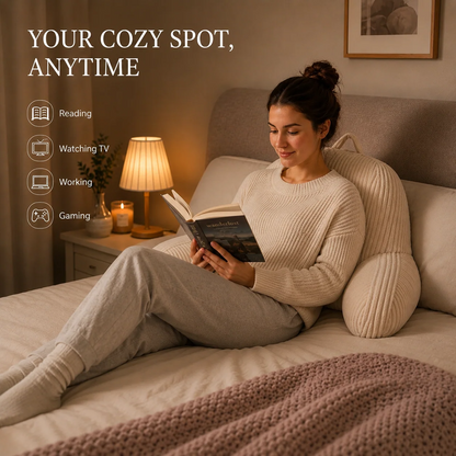 📖 Plush High-Back Reading Pillow – Cozy Bed Rest Cushion with Armrests & Side Pocket