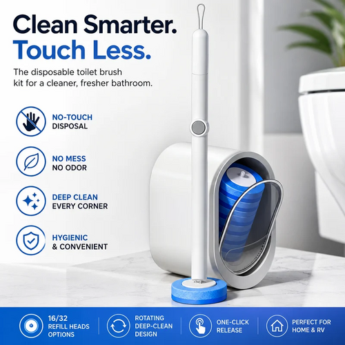🚽 Disposable Toilet Scrubber Brush with Refills – No-Touch Bathroom Cleaner