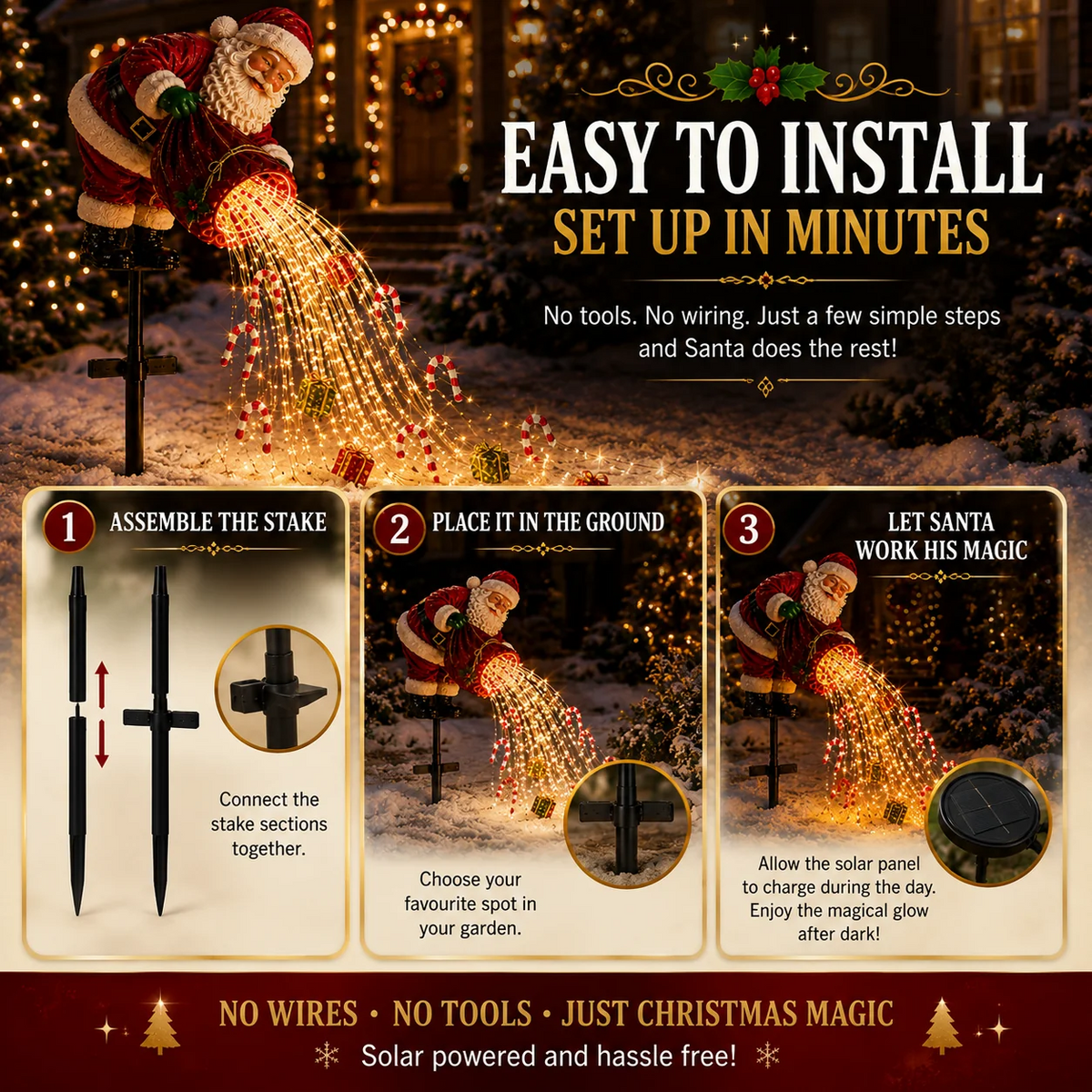 🎅 Santa’s Magic Pour Solar Garden Light – Flowing LED Christmas Yard Decoration