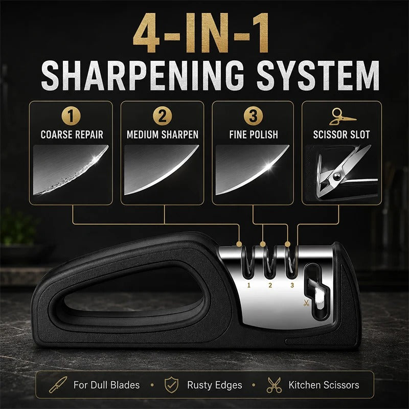 🔪✨ 4-in-1 Multi-Stage Kitchen Knife Sharpener – Easy Blade & Scissor Sharpening