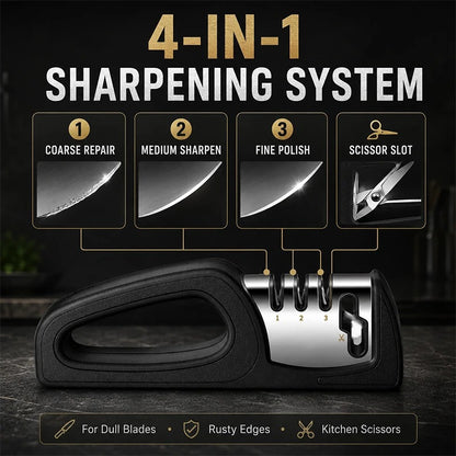 🔪✨ 4-in-1 Multi-Stage Kitchen Knife Sharpener – Easy Blade & Scissor Sharpening