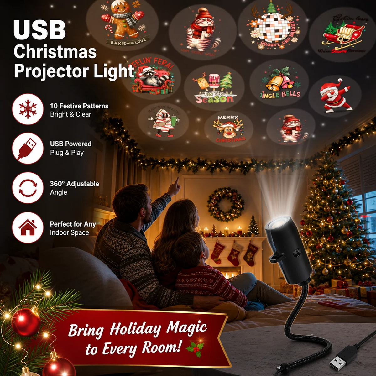 ✨ HD Holiday Projector Light – Christmas, Halloween & Faith Themes