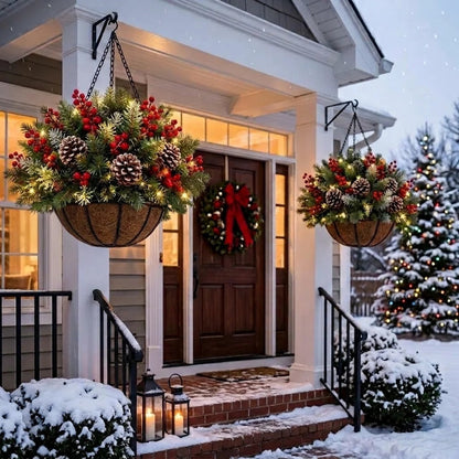 🎄 Last Day 50% OFF✨-🪴Pre-Lit Christmas Hanging Basket for Easy, Weather-Resistant Holiday Decor ✨