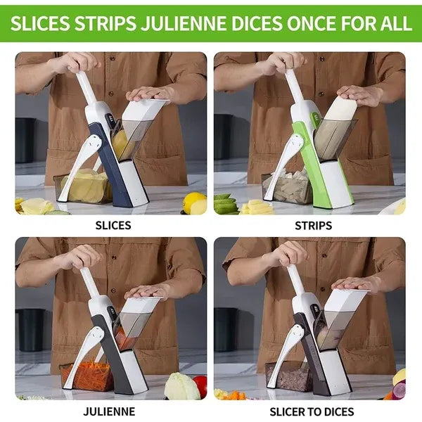 🥕🔪 5-in-1 Adjustable Vegetable Slicer – Mandoline Chopper with Safety Guard
