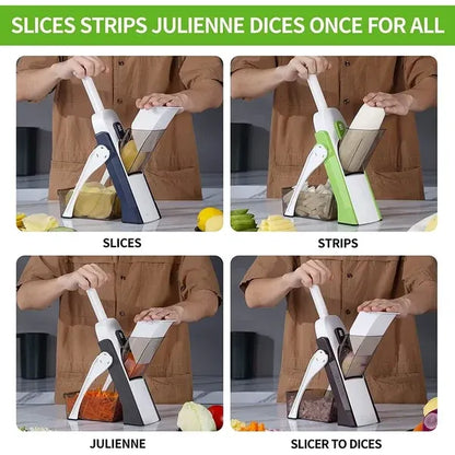 🥕🔪 5-in-1 Adjustable Vegetable Slicer – Mandoline Chopper with Safety Guard