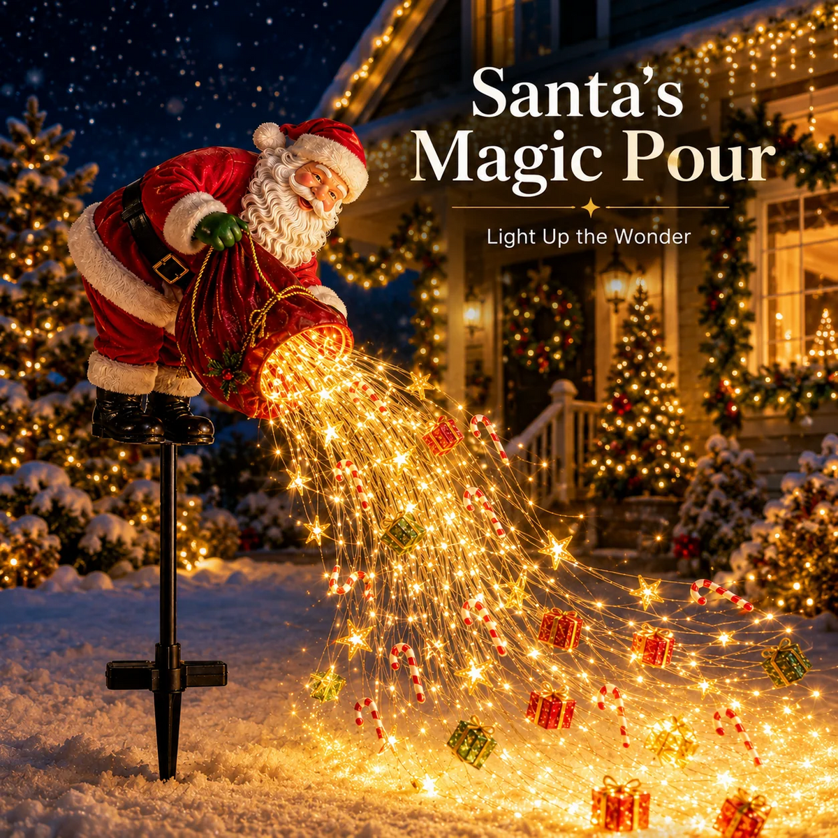 🎅 Santa’s Magic Pour Solar Garden Light – Flowing LED Christmas Yard Decoration