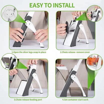 🥕🔪 5-in-1 Adjustable Vegetable Slicer – Mandoline Chopper with Safety Guard