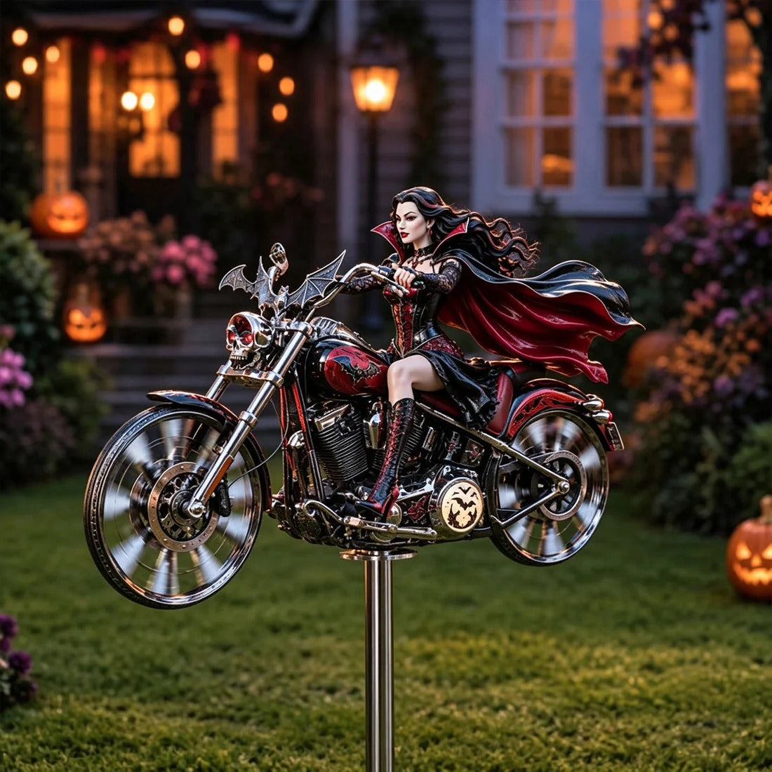 🎃 Halloween Motorcycle Wind Spinner – Spooky Outdoor Yard Decoration