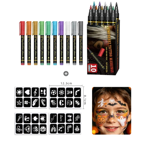 🎨 10-Color Temporary Tattoo Markers – Pearlescent Waterproof Body Art Pens