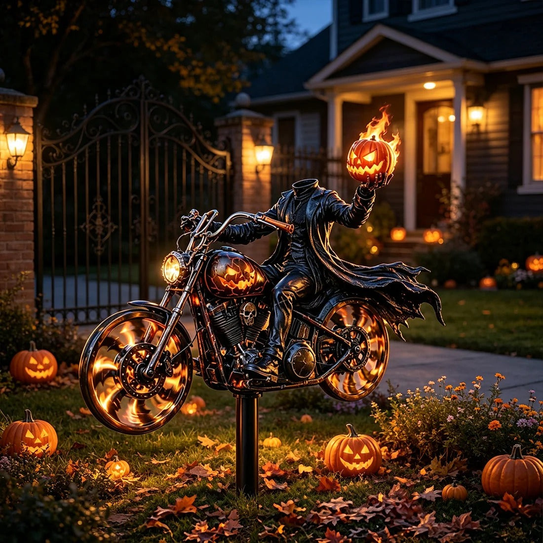 🎃 Halloween Motorcycle Wind Spinner – Spooky Outdoor Yard Decoration