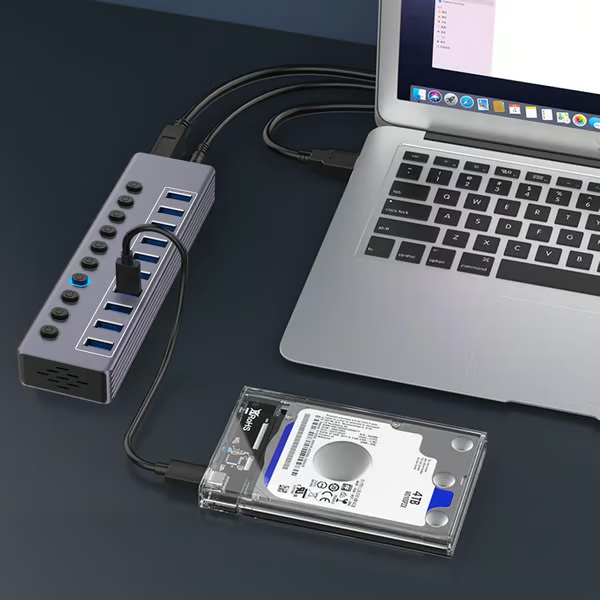 🔌 Powered USB 3.0 Hub – 7/10 Port USB Splitter with LED Switches & Fast Charging