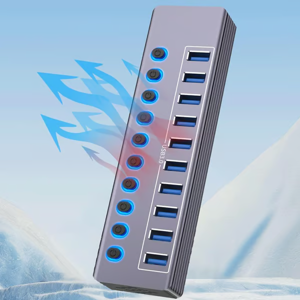 🔌 Powered USB 3.0 Hub – 7/10 Port USB Splitter with LED Switches & Fast Charging