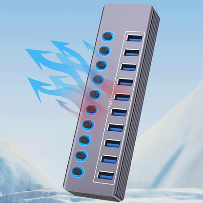 🔌 Powered USB 3.0 Hub – 7/10 Port USB Splitter with LED Switches & Fast Charging
