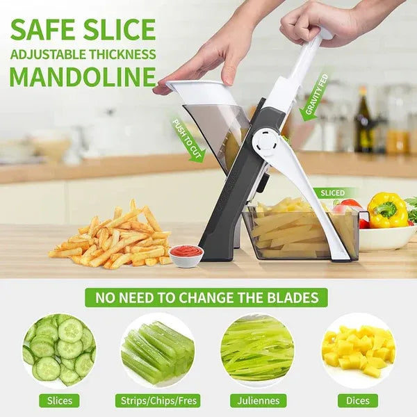 🥕🔪 5-in-1 Adjustable Vegetable Slicer – Mandoline Chopper with Safety Guard